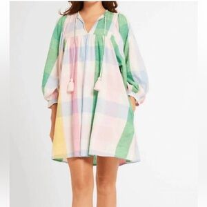 Mille resort & travel Daisy Dress In Pastel Plaid Sz S Tassels Pockets Shift